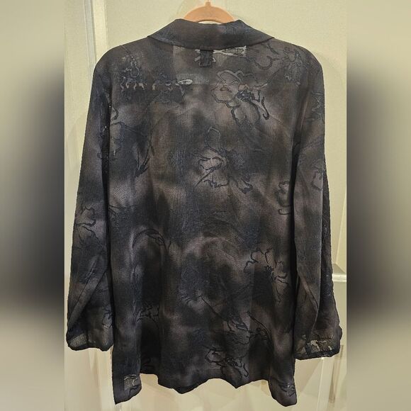 SARA ISABELLA Ombre Floral Burnout‎ Linen-blend Tunic Sz XL Whimsygoth Lagenlook - Picture 2 of 5